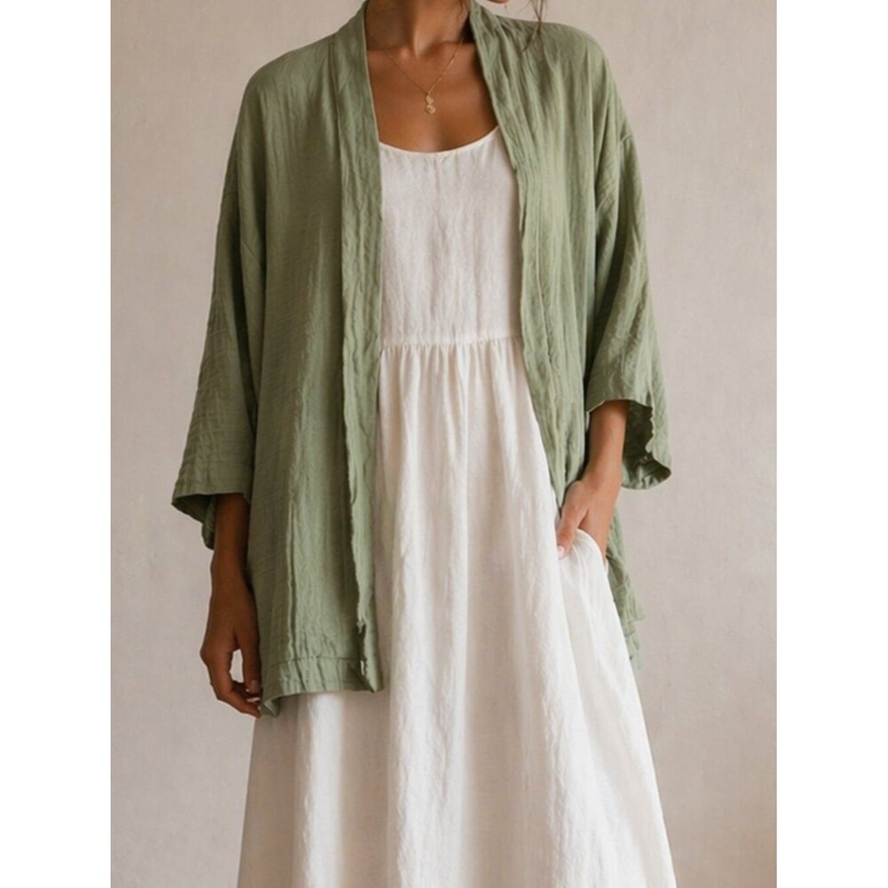 LCW Casual Green kimono Coverup wowens Size X-Large Boho Lagenlook cotton